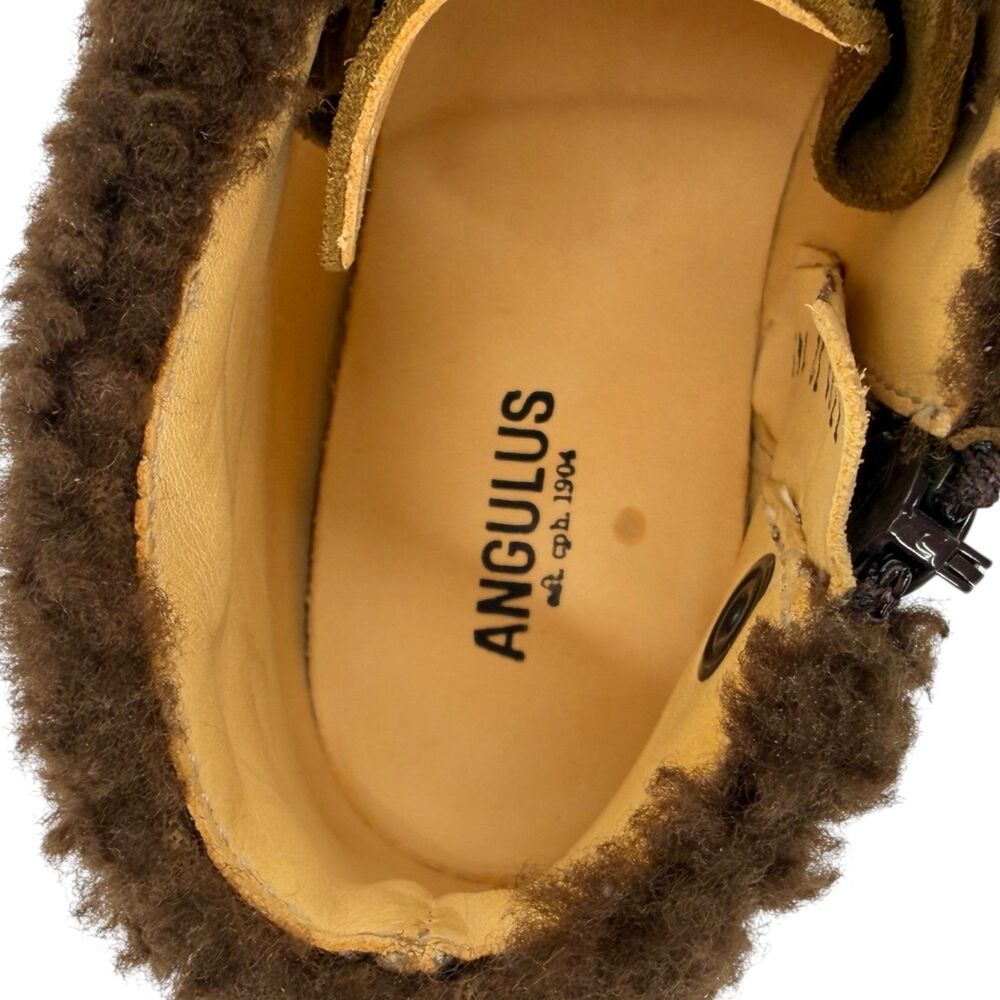 NEW Angulus Kid's Suede Chukka Moccasin Boot Shearling Trim Apron Toe Brown EU32 - Picture 5 of 12